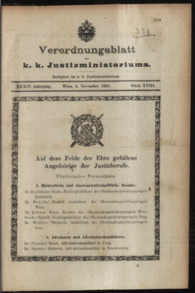 Verordnungsblatt des K.K. Justizministeriums 19181104 Seite: 1