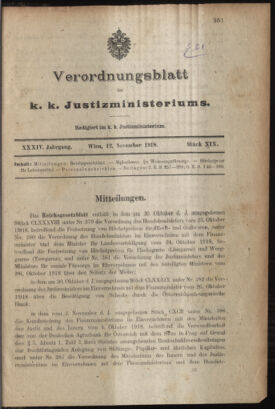 Verordnungsblatt des K.K. Justizministeriums 19181112 Seite: 1