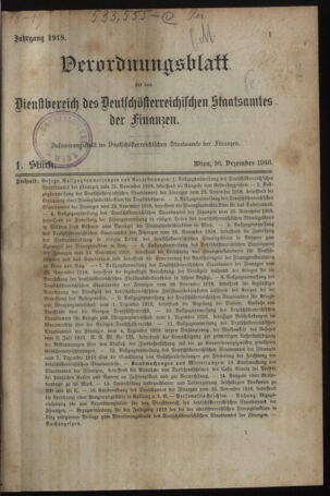 Verordnungsblatt für den Dienstbereich des österreichischen Bundesministeriums für Finanzen 19181216 Seite: 1