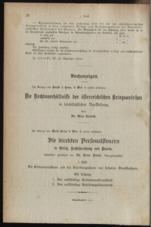 Verordnungsblatt für den Dienstbereich des österreichischen Bundesministeriums für Finanzen 19181216 Seite: 22