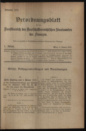 Verordnungsblatt für den Dienstbereich des österreichischen Bundesministeriums für Finanzen 19190108 Seite: 1