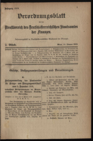 Verordnungsblatt für den Dienstbereich des österreichischen Bundesministeriums für Finanzen 19190110 Seite: 1