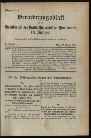 Verordnungsblatt für den Dienstbereich des österreichischen Bundesministeriums für Finanzen 19190127 Seite: 1