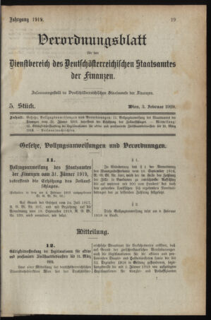 Verordnungsblatt für den Dienstbereich des österreichischen Bundesministeriums für Finanzen 19190127 Seite: 5