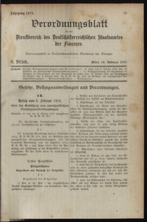 Verordnungsblatt für den Dienstbereich des österreichischen Bundesministeriums für Finanzen 19190214 Seite: 1