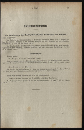 Verordnungsblatt für den Dienstbereich des österreichischen Bundesministeriums für Finanzen 19190214 Seite: 49