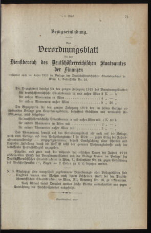 Verordnungsblatt für den Dienstbereich des österreichischen Bundesministeriums für Finanzen 19190214 Seite: 51