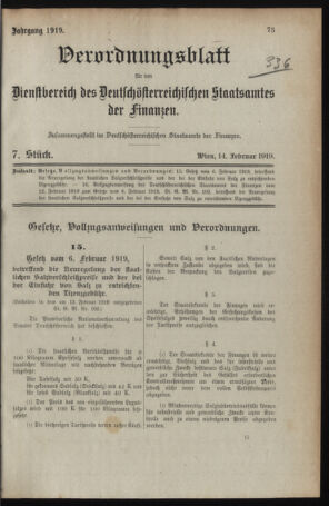 Verordnungsblatt für den Dienstbereich des österreichischen Bundesministeriums für Finanzen 19190214 Seite: 53