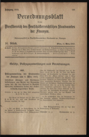 Verordnungsblatt für den Dienstbereich des österreichischen Bundesministeriums für Finanzen 19190311 Seite: 1