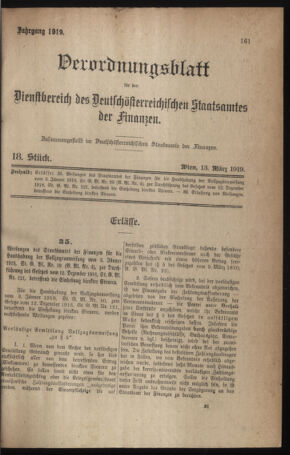 Verordnungsblatt für den Dienstbereich des österreichischen Bundesministeriums für Finanzen 19190313 Seite: 1