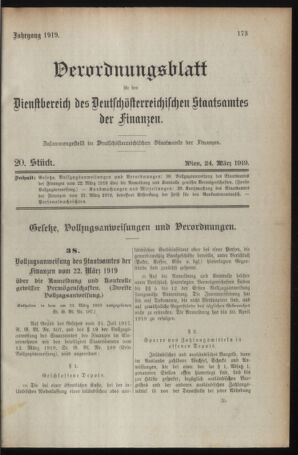 Verordnungsblatt für den Dienstbereich des österreichischen Bundesministeriums für Finanzen 19190324 Seite: 1