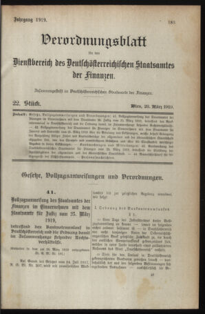 Verordnungsblatt für den Dienstbereich des österreichischen Bundesministeriums für Finanzen 19190328 Seite: 1