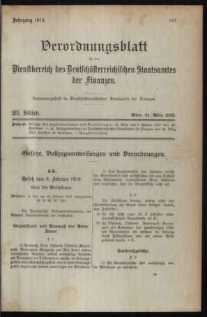 Verordnungsblatt für den Dienstbereich des österreichischen Bundesministeriums für Finanzen 19190331 Seite: 1