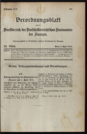 Verordnungsblatt für den Dienstbereich des österreichischen Bundesministeriums für Finanzen 19190408 Seite: 1