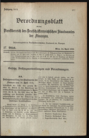 Verordnungsblatt für den Dienstbereich des österreichischen Bundesministeriums für Finanzen 19190424 Seite: 1