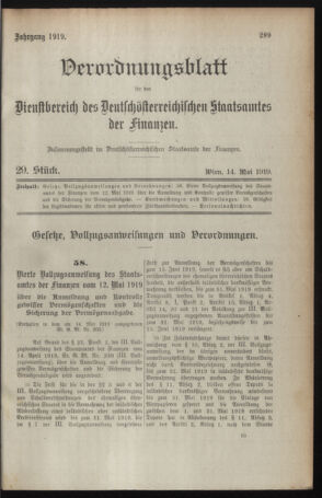 Verordnungsblatt für den Dienstbereich des österreichischen Bundesministeriums für Finanzen 19190514 Seite: 1