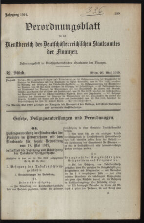 Verordnungsblatt für den Dienstbereich des österreichischen Bundesministeriums für Finanzen 19190526 Seite: 1