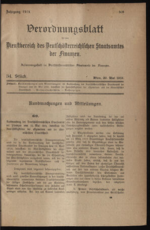 Verordnungsblatt für den Dienstbereich des österreichischen Bundesministeriums für Finanzen 19190529 Seite: 1