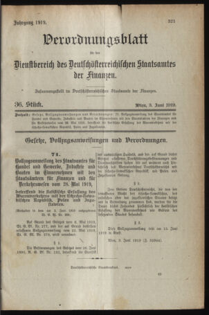 Verordnungsblatt für den Dienstbereich des österreichischen Bundesministeriums für Finanzen 19190603 Seite: 1