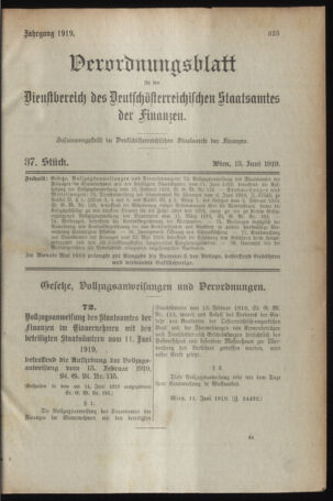 Verordnungsblatt für den Dienstbereich des österreichischen Bundesministeriums für Finanzen 19190613 Seite: 1