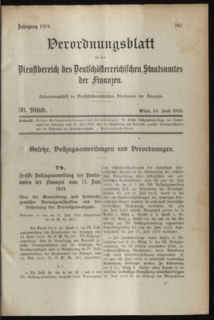 Verordnungsblatt für den Dienstbereich des österreichischen Bundesministeriums für Finanzen 19190614 Seite: 1