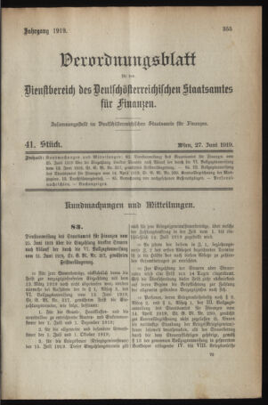 Verordnungsblatt für den Dienstbereich des österreichischen Bundesministeriums für Finanzen 19190627 Seite: 1