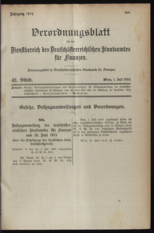 Verordnungsblatt für den Dienstbereich des österreichischen Bundesministeriums für Finanzen 19190701 Seite: 1