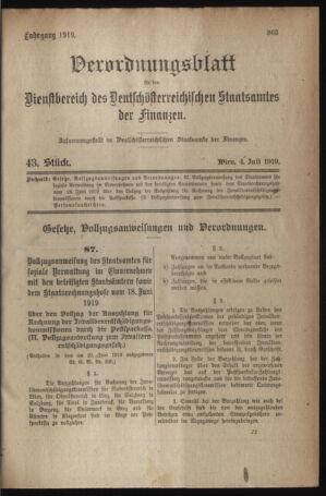 Verordnungsblatt für den Dienstbereich des österreichischen Bundesministeriums für Finanzen 19190704 Seite: 1