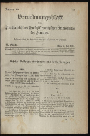 Verordnungsblatt für den Dienstbereich des österreichischen Bundesministeriums für Finanzen 19190705 Seite: 1