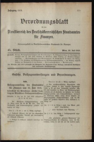 Verordnungsblatt für den Dienstbereich des österreichischen Bundesministeriums für Finanzen 19190728 Seite: 1