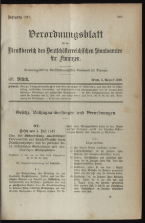 Verordnungsblatt für den Dienstbereich des österreichischen Bundesministeriums für Finanzen 19190805 Seite: 1