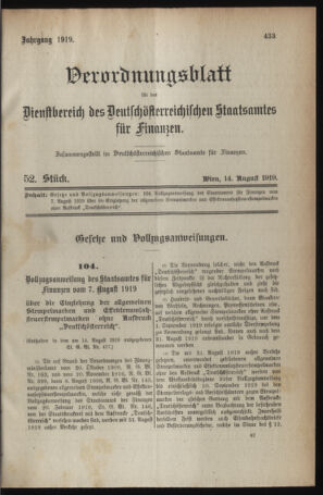 Verordnungsblatt für den Dienstbereich des österreichischen Bundesministeriums für Finanzen 19190814 Seite: 7