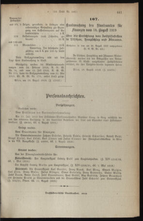 Verordnungsblatt für den Dienstbereich des österreichischen Bundesministeriums für Finanzen 19190823 Seite: 7