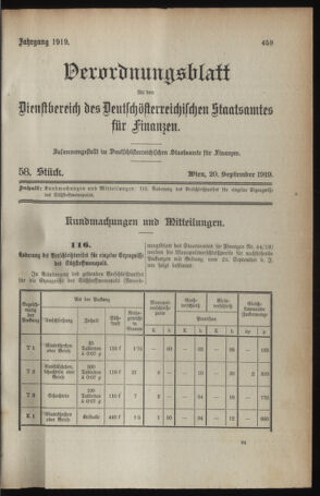 Verordnungsblatt für den Dienstbereich des österreichischen Bundesministeriums für Finanzen 19190920 Seite: 1