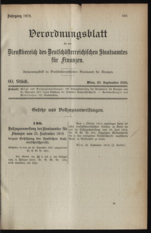 Verordnungsblatt für den Dienstbereich des österreichischen Bundesministeriums für Finanzen 19190929 Seite: 1