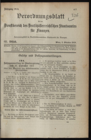 Verordnungsblatt für den Dienstbereich des österreichischen Bundesministeriums für Finanzen 19191003 Seite: 3