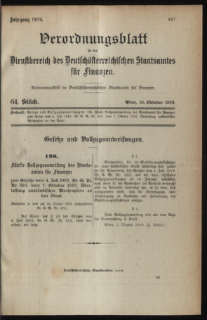 Verordnungsblatt für den Dienstbereich des österreichischen Bundesministeriums für Finanzen 19191010 Seite: 1