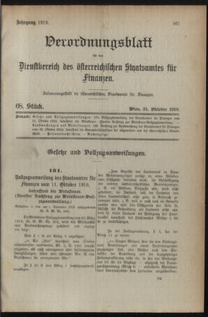 Verordnungsblatt für den Dienstbereich des österreichischen Bundesministeriums für Finanzen 19191031 Seite: 1