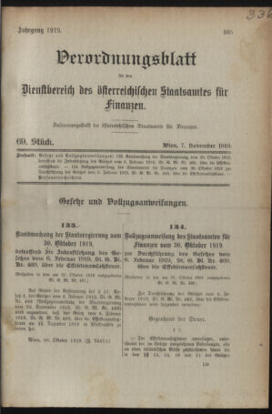 Verordnungsblatt für den Dienstbereich des österreichischen Bundesministeriums für Finanzen 19191107 Seite: 1