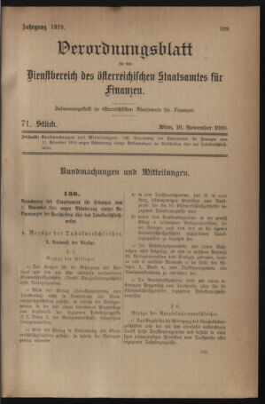 Verordnungsblatt für den Dienstbereich des österreichischen Bundesministeriums für Finanzen 19191118 Seite: 1