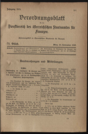 Verordnungsblatt für den Dienstbereich des österreichischen Bundesministeriums für Finanzen 19191124 Seite: 1