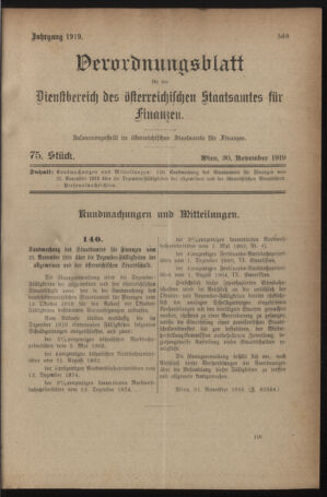 Verordnungsblatt für den Dienstbereich des österreichischen Bundesministeriums für Finanzen 19191130 Seite: 5