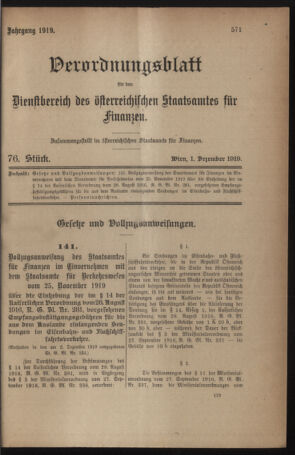 Verordnungsblatt für den Dienstbereich des österreichischen Bundesministeriums für Finanzen 19191201 Seite: 1