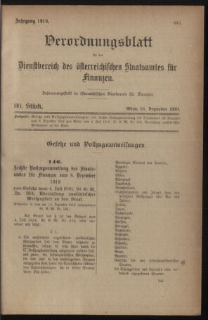 Verordnungsblatt für den Dienstbereich des österreichischen Bundesministeriums für Finanzen 19191213 Seite: 1