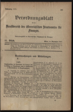 Verordnungsblatt für den Dienstbereich des österreichischen Bundesministeriums für Finanzen 19191214 Seite: 1