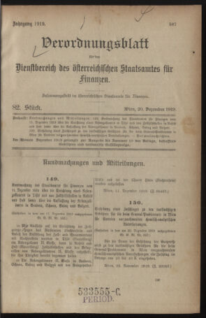 Verordnungsblatt für den Dienstbereich des österreichischen Bundesministeriums für Finanzen 19191220 Seite: 1