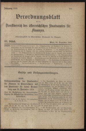 Verordnungsblatt für den Dienstbereich des österreichischen Bundesministeriums für Finanzen 19191230 Seite: 1