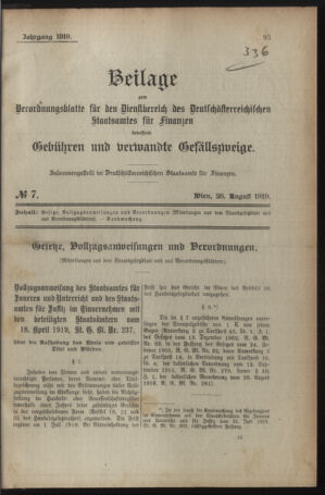 Verordnungsblatt für den Dienstbereich des österreichischen Bundesministeriums für Finanzen 19191230 Seite: 125