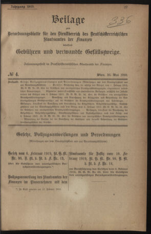 Verordnungsblatt für den Dienstbereich des österreichischen Bundesministeriums für Finanzen 19191230 Seite: 59