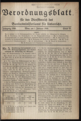 Verordnungsblatt für die Dienstbereiche der Bundesministerien für Unterricht und kulturelle Angelegenheiten bzw. Wissenschaft und Verkehr 19300201 Seite: 1